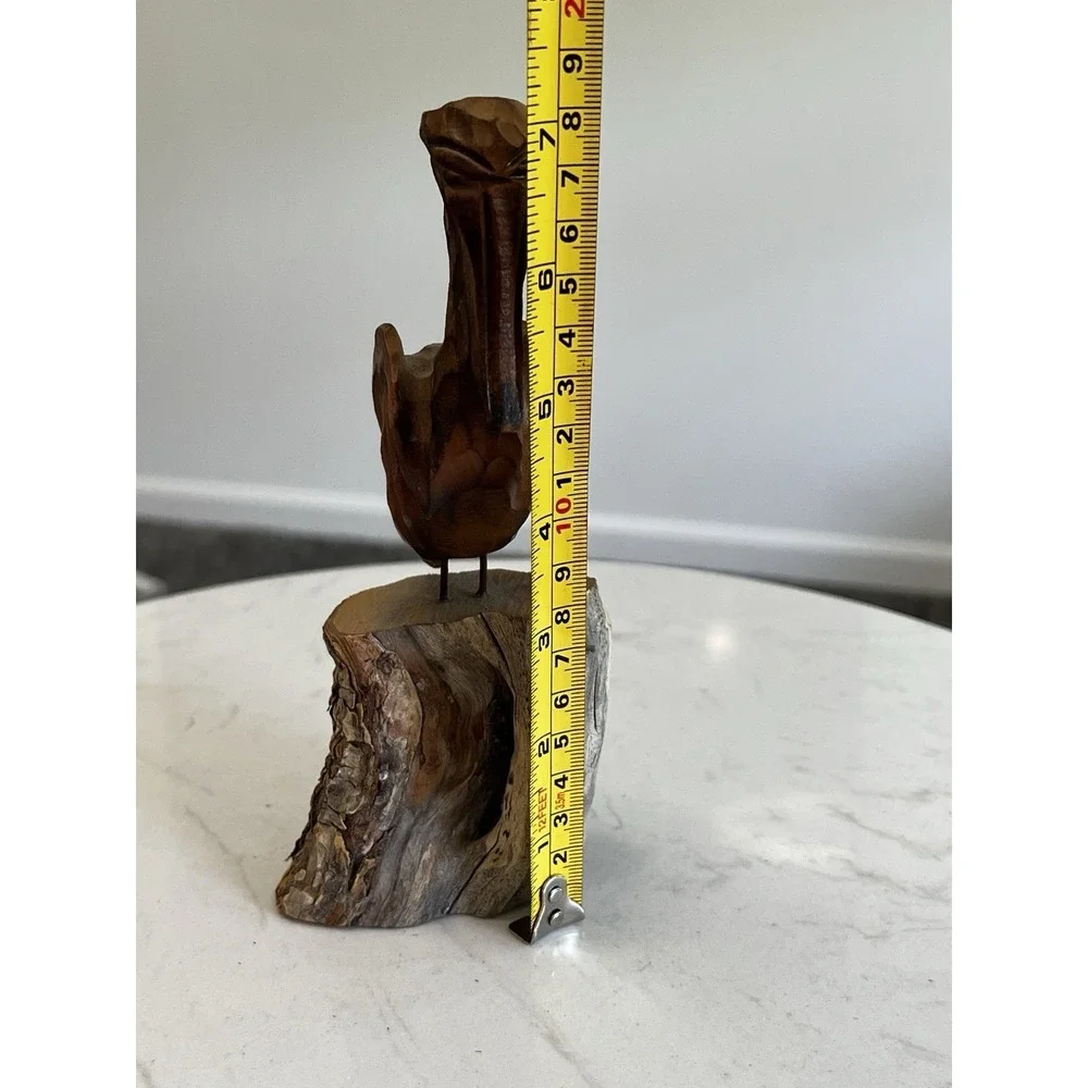 Vtg Hand Carved Wood Pelican Sculpture Driftwood Coastal Nautical Folk Art